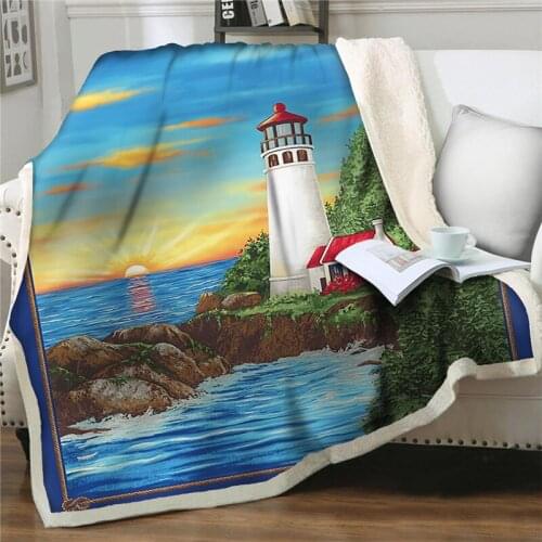 3D lighthouse print Thicken Blanket on Bed Sofa Home Textiles rug bedding Quilts cover Bedspread Sherpa easy wash Fleece Blanket