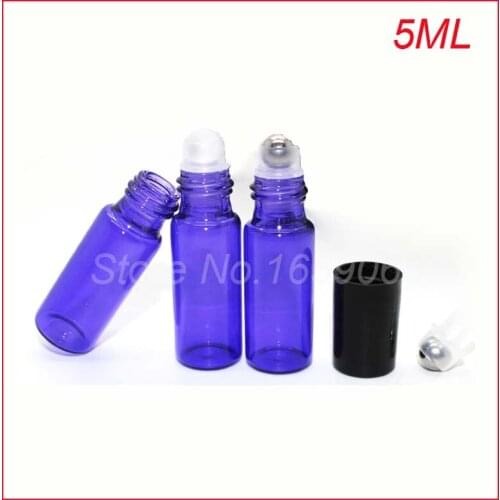 5ml blue roll on roller perfume atomizer sample bottles f essential oils roll-on refillable deodorant containers w black lid