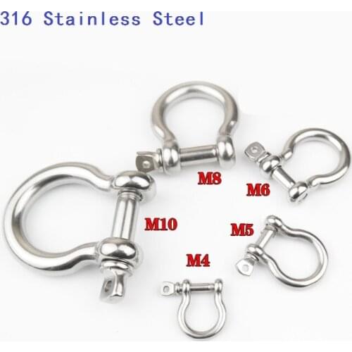 50PCS/LOT 316 Stainless Steel Bow Shackle Screw Pin Heavy Duty Safety Stainless Steel Bow Achor Shackle
