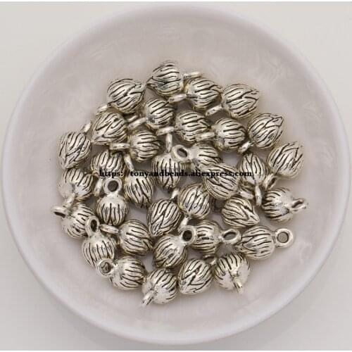 50Pcs/Lot) Zinc Alloy Tibetan Silver European Charm Bud-Shape Pendant Size 13X7mm HA6846B