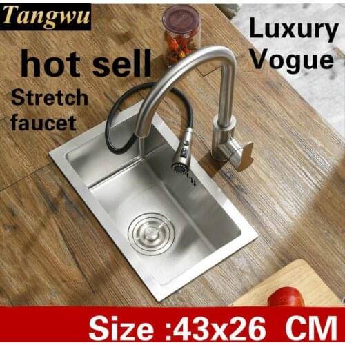 Free shipping Home luxury kitchen manual sink single trough stretch faucet wash vegetables 304 stainless steel hot sell 43x26 CM
