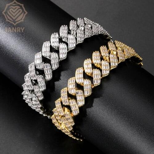 JANRY 17mm Bracelet Iced Out Baguette Prong Set Cuban Chain in White Gold Micro Pave Cubic Zirconia Hip Hop Jewelry Gift