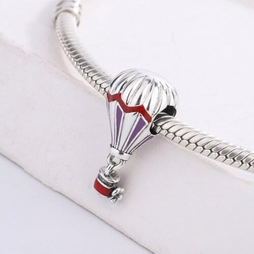 925 Sterling Silver Hot Air Balloon Charm Pink Red Enamel beads Fits Original Brand Bracelets DIY Jewelry Making For Pandora