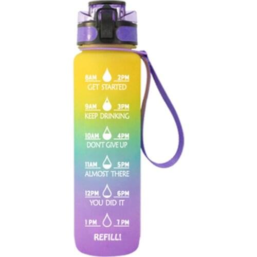 1L Water Bottle Sport Frosted Water Cup With Time Maker For Outdoor Cycling Running Gym With Soft Straw