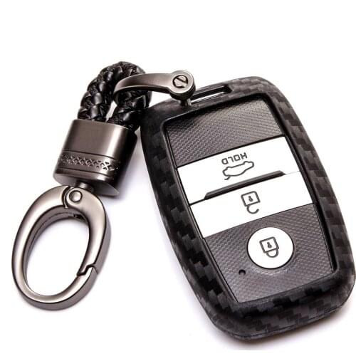 Carbon Fiber Car Key Cover with Car Key Ring For KIA Rio K2 Sportage R Optima K5 Ceed Sorento Soul Cerato K3 Forte Niro Sedona