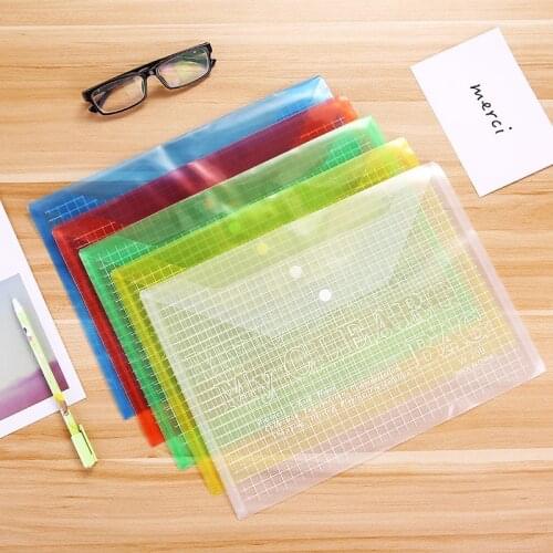 2PCS A4 Format Color File Holder Thicken Button Clear Bag Archives File Bag Office Stationery Student School Supplies