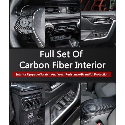 QHCP Car Side Inner Door Decorative Trim Window Lift Button Frame Panel Carbon Fiber Style Black For Toyota RAV4 Wildlander 2020