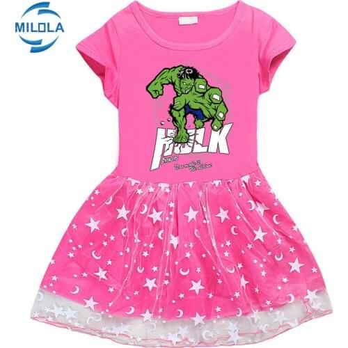 Disney Marvel Avengers Hulk Baby Kids Dress for Girls Princess Summer Cotton Party Birthday Lace Halloween Dresses Clothing