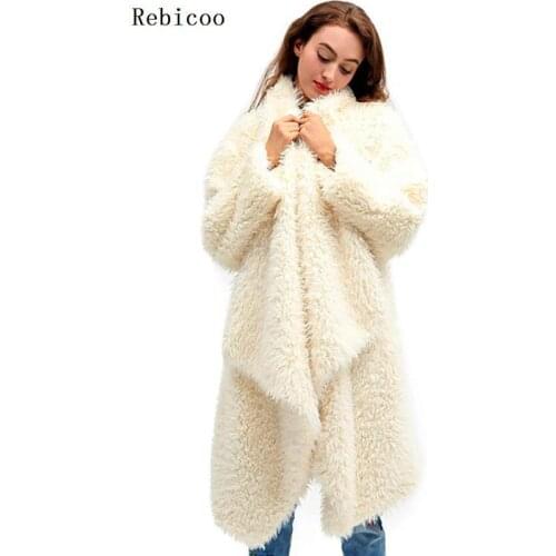 Boho Faux Fur Long Coats Women Cardigan Jackets Thick Winter Elegant Ladies Coat Outerwear Female Winter New