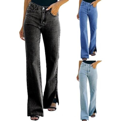 Mid Waist Women Jeans Multi Pockets Denim Straight Split Stretchy Skinny Jeans Streetwear