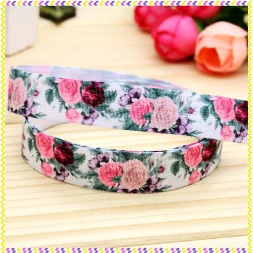 DHK 5/8'' 5yards Fold Elastic FOE flowers printed headband headwear hair band diy decoration OEM Wholesale E133