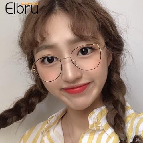 Elbru Metal Finished Myopia Glasses Classic Anti Blue Light Optical Eyeglasses Women Cute Cat Ear Frame Goggles Diopters 0 -4.0