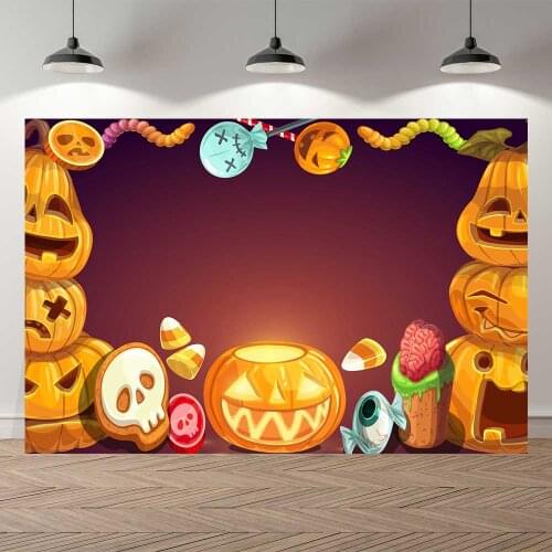 Seekpro Happy Halloween Birthday Pumpkin Zombie Castle Candy Owl Background Bat Moon Light Sweet Photo Backdrop Photography