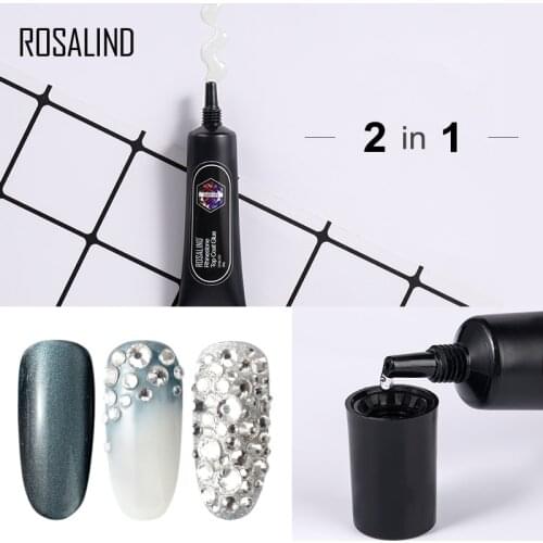 ROSALIND 2 in 1 Top Coat Rhinestone Nail Gel Strong Adhesive Glue For Nail Rhinestones Decorations Semi Permanent Gel Polish UV