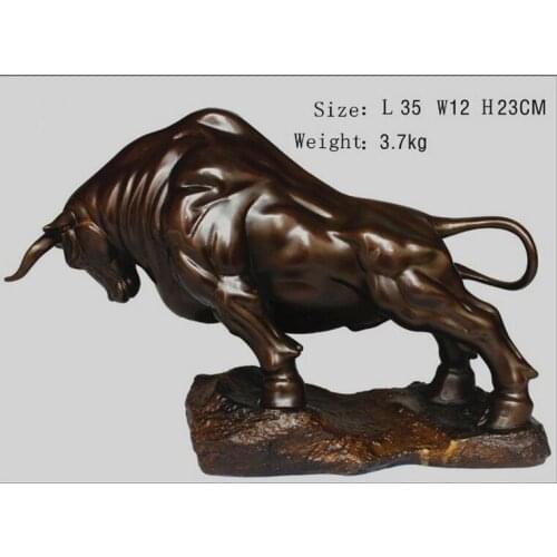 Hot13.8"Chinese Pure Bronze Copper Feng Shui wealth Money cow OX Bull Art Statue