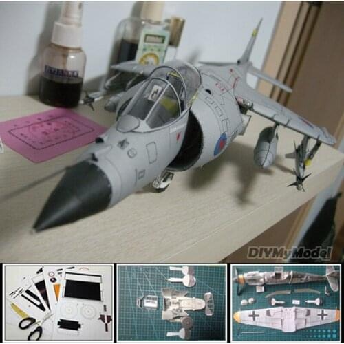 DIYMyModeI Card Models Toy 1:33 scale British Aerospace Sea Harrier Fighter Paper Model Building Sets Military Model Collections