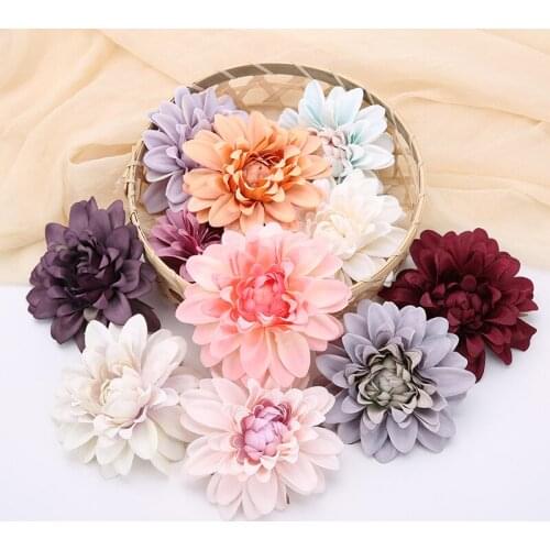 5PCS/Pack Dahlia Artificial Flower Heads 10CM Chrysanthemum Fake Flowers Plantas Artificiales Leaves DIY Home Wedding Decoration