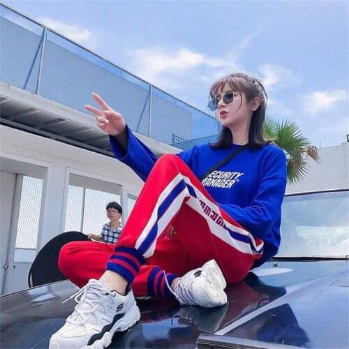 5XL Female Hip Hop High Waist Harem Pants Streetwear Autumn Girls Slim Letter Print Pants Funny Womens Red Jogger Trousers