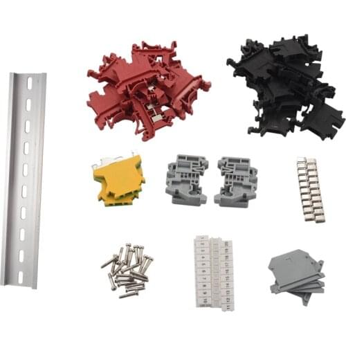 DIN Rail Terminal Blocks Kit Terminal+Ground Blocks+Aluminum Rail+End Brackets+End Covers+Jumpers Kits
