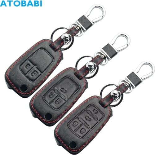 Leather Car Key Case For Chevrolet Cruze Epica Lova Camaro Impala Buick 2/3/4 Buttons Remote Fob Cover Keychain Bag Accessories