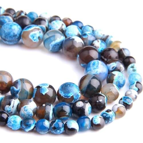 4 6 8 10 12 MM Natural blue Fire Agates Stone Beads Round Loose Spacer Beads For Handmade Jewelry Making Bracelet 15'' Wholesale