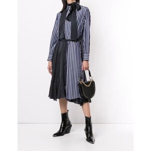 ! 11.11 Hot Sale Fashion Patchwork Collect Waist Shirt Women Irregular Contrast Color Striped Multiple Ways To Wear Dress