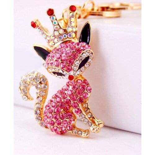 Fashion Couple Keychain Accessory Rhinestone Animal Fox Keychain Key Rings Luxury Crown With Crystal Sex Fox Key Chain