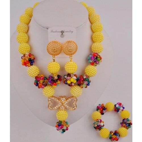 Fashionable Yellow and Multicolor Nigerian Wedding Beads African Jewelry Set for Women SP1-08