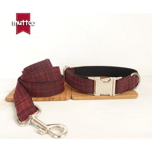 MUTTCO retailing handsome handmade modern dog accessories THE RED SUIT unique design dog collars and leashes set 5 sizes UDC006