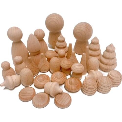 DIY Crafts Painting Wood Pack of 35 Beech Wooden Rainbow Blocks Wooden Peg Dolls Honeycomb Mushrooms Trees for Kids and Home Ac