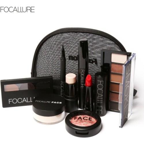 FOCALLURE Makup Tool Kit 8 PCS Must Have Cosmetics Including Eyeshadow Matte Lipstick With Foundation Eyeliner Makeup Set