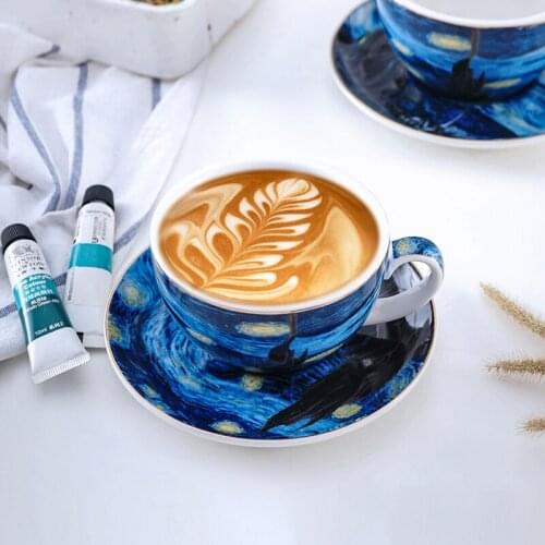 Van Gogh Starry Sky European Light Luxury Coffee Set Set Latte Steam Pitcher Cappuccino Mug