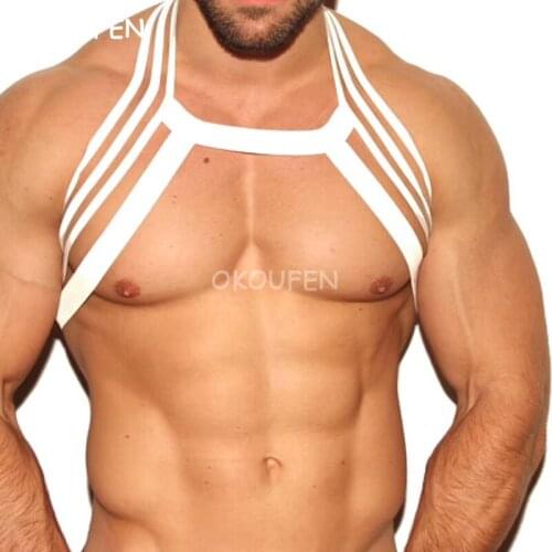 Nightclub bar dj male ds singer white openwork sexy elastic bandage costume party performance
