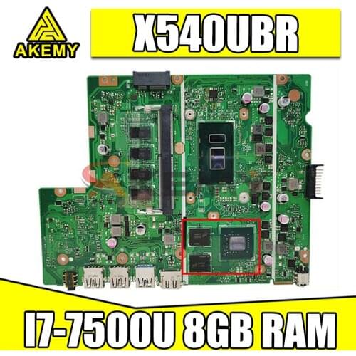 Akemy X540UBR notebook mainboard For ASUS X540UB X540UBR X540UV laptop motherboard mainboard I7-7500U 8GB RAM V2G tested 100% ok