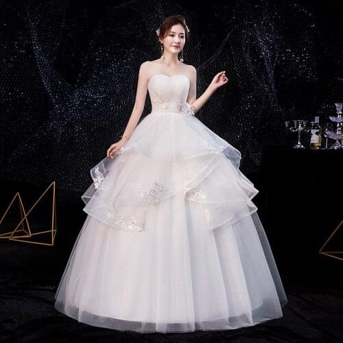 2020 New Sexy Strapless Wedding Dress Plus Size Vestido De Noiva Slim Lace Up Princess Wedding Gowns Floor-length Bride Dress