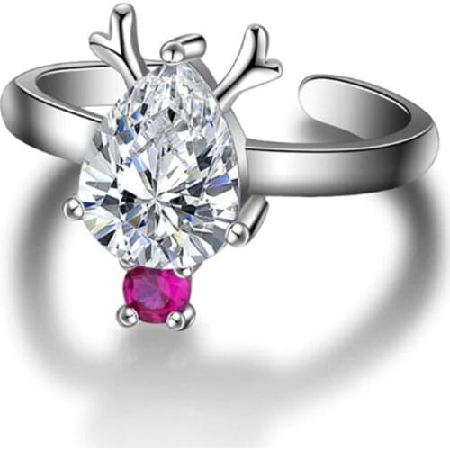 New personality fashion trend wild inlaid crystal antler opening female models silver plated rings SA106