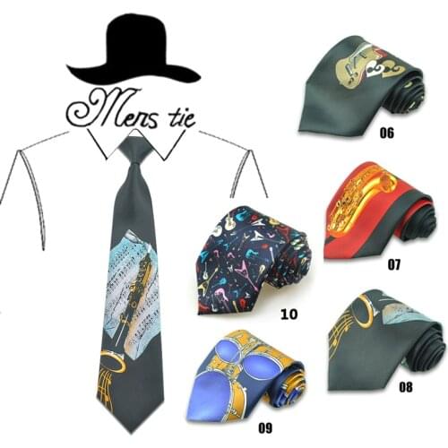 New 4inch Wide 28 Fashion"Music Guitar/Violin/Sachs/Suona/Drums/Tuba"Design Mix Polyester Woven Classic Men`s Party Tie gift Tie