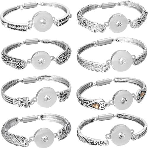 New Metal Snap Button Bracelet Bohemian Magnet Snap Bracelet For Women 18mm Snap Buttons Interchangeable Charm Snap Jewelry