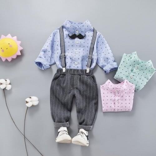 Fall New Korean Boys Shirt Suit Pure Cotton Long Sleeve Pants Two Pieces Suit