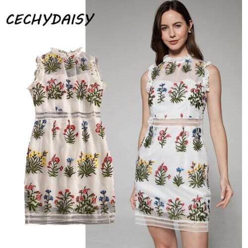 Embroidery Flowe Tank Top Dress Women High Waist Sleeveless Sundress Ruched Party Dresses Y2k Clothes Vestidos Robe Longue Mujer