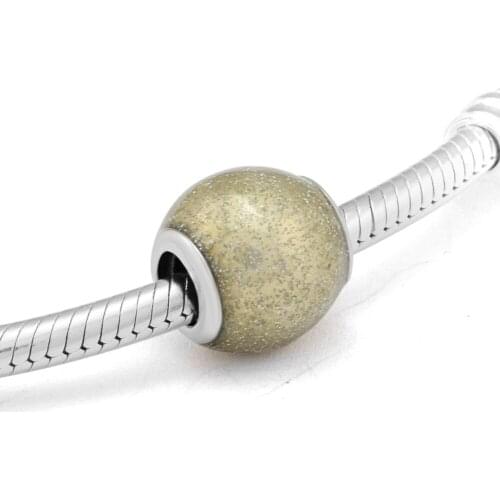 Fits for Pandora Charms Bracelets 100% 925 Sterling-Silver-Jewelry Glitter Ball Beads with Silvery Glitter Enamel Free Shipping
