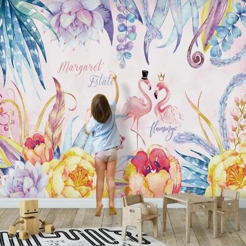 Milofi custom 3D wallpaper mural pink flamingo children room decoration background wall decoration wallpaper