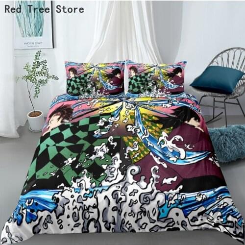 Demon Slayer 3D Japanese Bedding Set Anime Cartoon Character Printed Queen King Size Duvet Cover For Adult Kids With Pillowcase