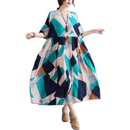 ARCSINX Casual Korean Style Womens Dress Big Size 4XL 5XL 6XL Geometric Print Dresses Women Summer Dresses And Sundresses Woman