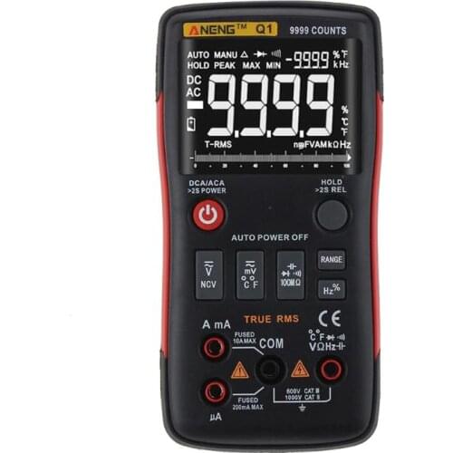 Q1 True-RMS Digital Multimeter Auto Button 9999 Counts With Analog Bar Graph AC/DC Voltage Ammeter Current Ohm Transistor Tester