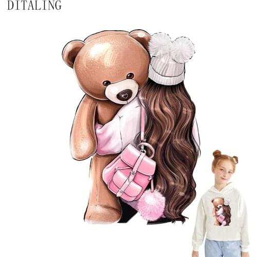 Cute Children Patches DIY Bear Girl Thermo-Sticker Iron-On Transfers Washable Thermotransfer Vinyl Stickers Clothing Accessories