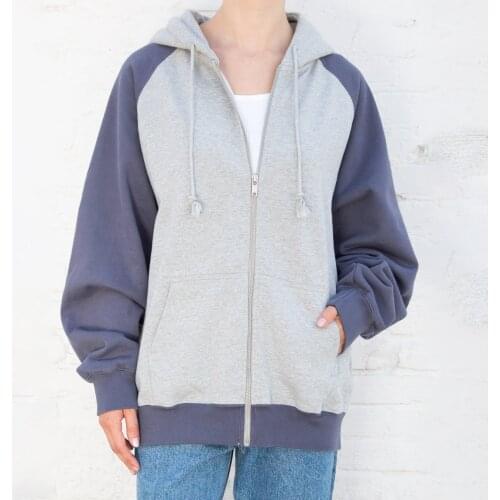 Vintage Patchwork Thick Hoodies Women Autumn Streetwear Zipper Cotton Sweatshirts Y2k Top Femme Harajuku Casual Boyfriend Hoodie