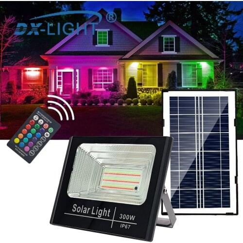 RGB LED Solar Light 100W-300W Outdoor Garden RGB Solar Lamp Outdoor IP67 Waterproof Garden/Garage Decoration Light