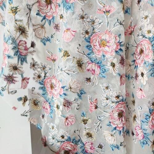 High-Grade Mesh Laser Rose Embroidered Lace Fabric For Skirt Dress Womens Clothing DIY Accessories