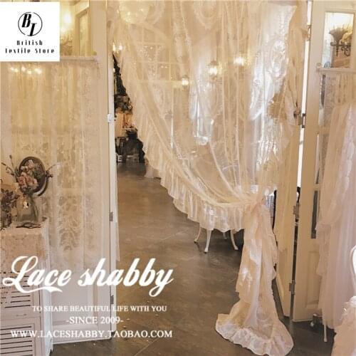 French Rococo Vintage Garland Embroidered Curtains White Sheer Curtain for Window Living Room Voile Curtain with Ruffled Warp